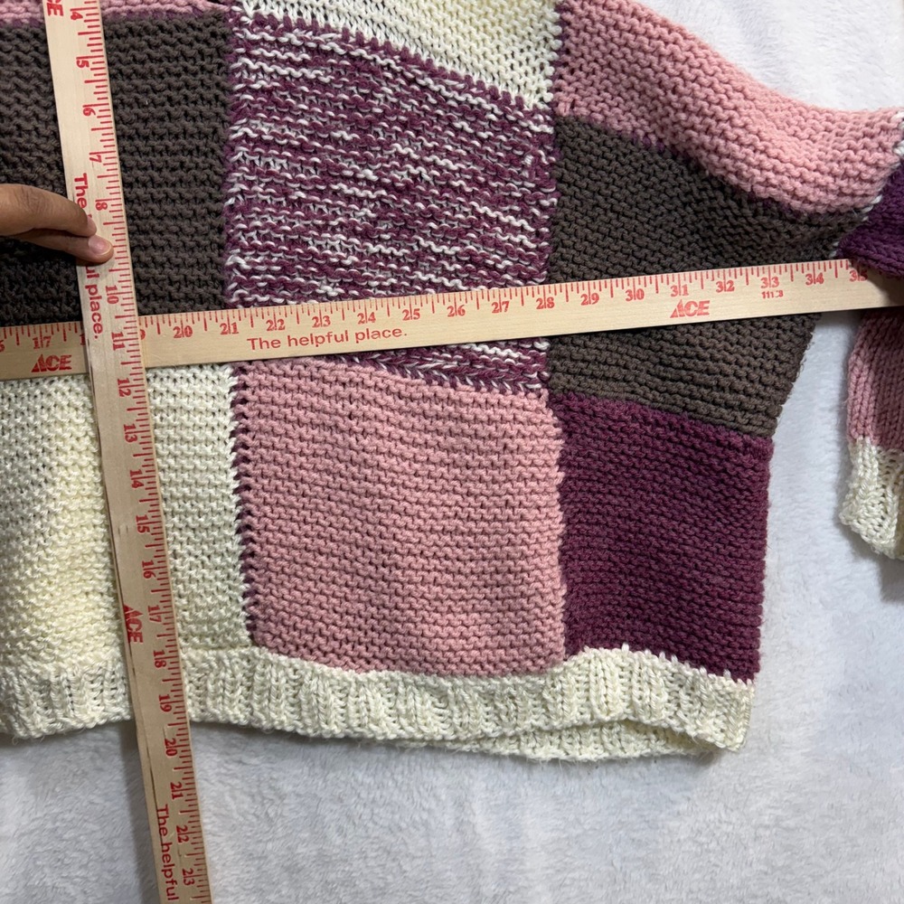 Handmade M/L Oversized Cardigan Pink Knit Cozy Boho Patchwork Artsy‎ Grandma Y2K - Picture 8 of 9